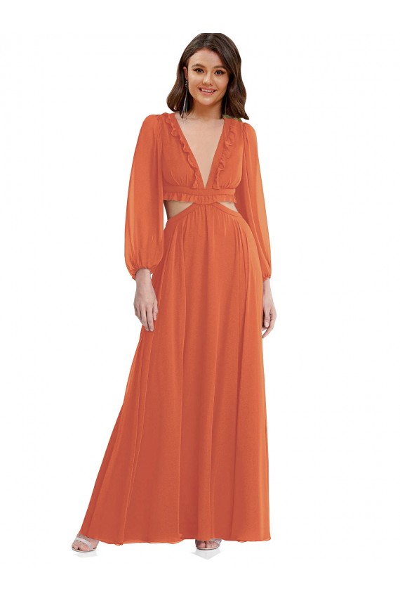 Long Firecracker Long Sleeves A-Line Open Back High Low Evening Gown / Bridesmaid Dress Birmingham