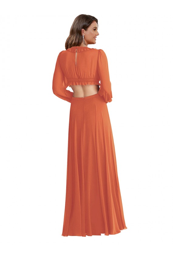 Long Firecracker Long Sleeves A-Line Open Back High Low Evening Gown / Bridesmaid Dress Birmingham