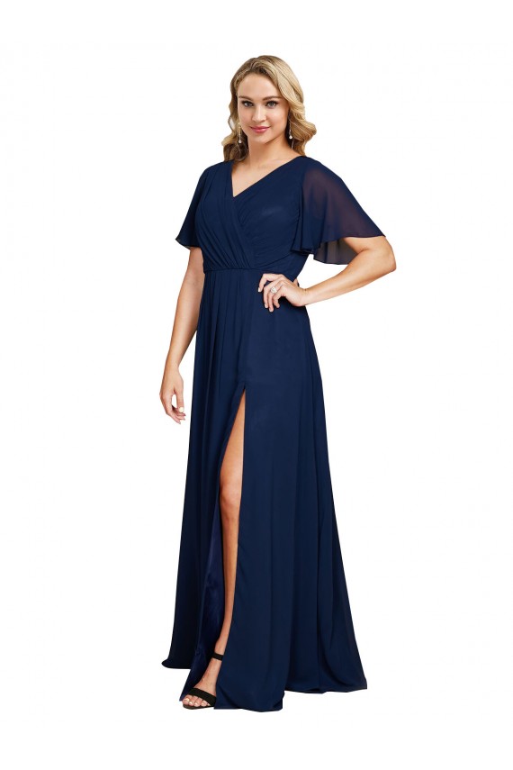 Long Dark Navy Short Flutter Sleeves A-Line Formal Plus Size Evening Gown / Prom Dress / Bridesmaid Dress Birmingham