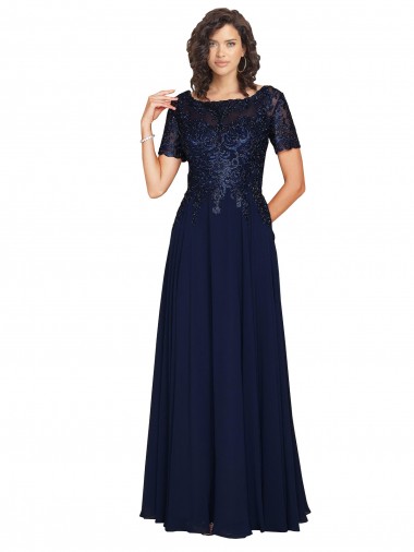 Long Dark Navy Short Sleeves A-Line Prom Dress / Bridesmaid Dress Birmingham