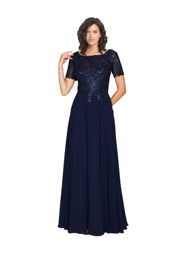 Long Dark Navy Short Sleeves A-Line Prom Dress / Bridesmaid Dress Birmingham