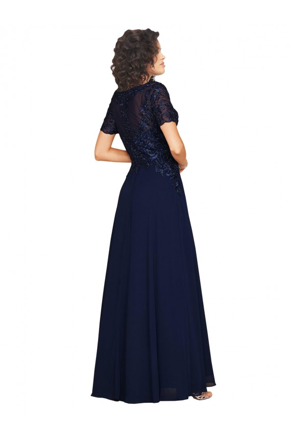 Long Dark Navy Short Sleeves A-Line Prom Dress / Bridesmaid Dress Birmingham