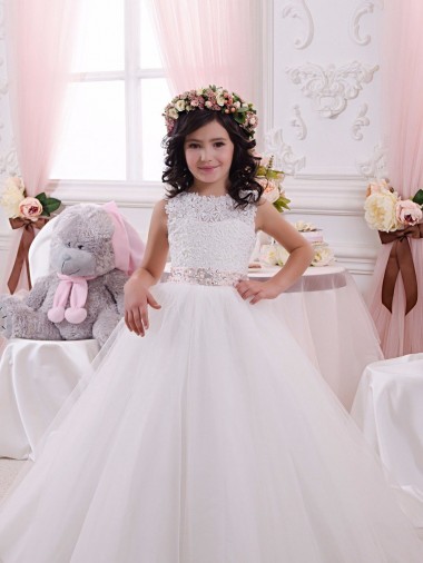Chapel Train Ivory Sleeveless Ball Gown V-Back Flower Girl Dress Birmingham