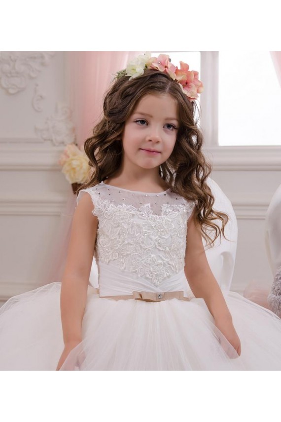Chapel Train Ivory Sleeveless Ball Gown Flower Girl Wedding Dress Birmingham