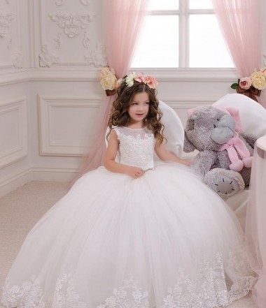 Chapel Train Ivory Sleeveless Ball Gown Flower Girl Wedding Dress Birmingham