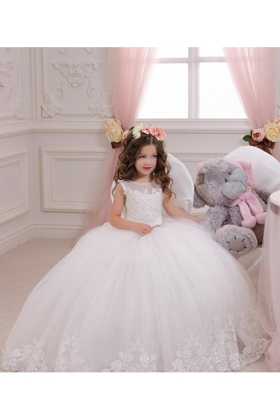 Chapel Train Ivory Sleeveless Ball Gown Flower Girl Wedding Dress Birmingham