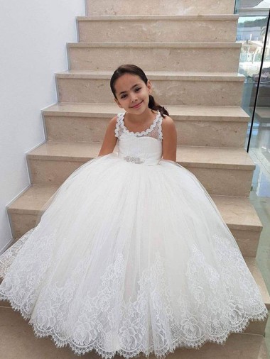 Long Ivory Sleeveless Ball Gown Keyhole Back Flower Girl Dress Birmingham