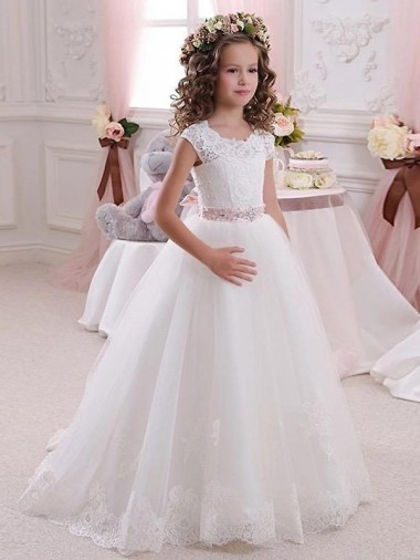 Long Ivory Cap Sleeves Ball Gowns Keyhole Back Flower Girl Dress Birmingham