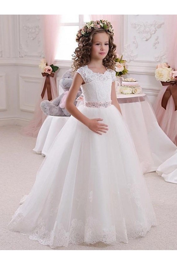 Long Ivory Cap Sleeves Ball Gowns Keyhole Back Flower Girl Dress Birmingham