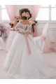Long Ivory Short Sleeves Ball Gown Keyhole Back Tulle & Lace Flower Girl Dresses Birmingham