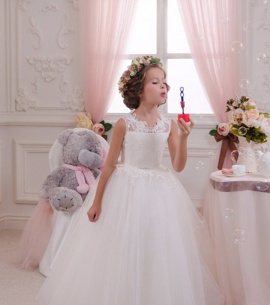 Long Ivory Sleeveless Ball Gown Keyhole Back Tulle & Lace Little Flower Girl Dresses Birmingham