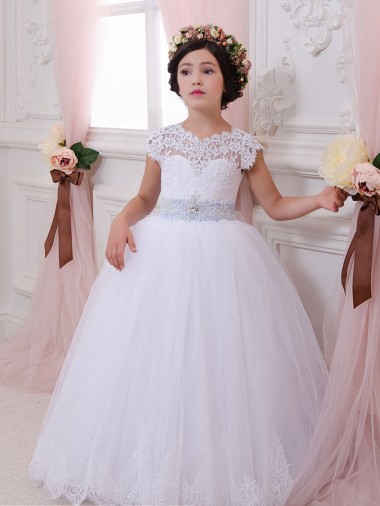 Chapel Train Ivory Cap Sleeves Ball Gown Flower Girl Dresses Birmingham