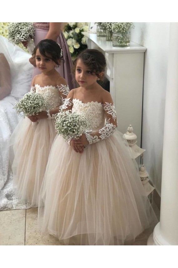 Chapel Train Ivory Long Sleeves Ball Gown Little Flower Girl Dress Birmingham
