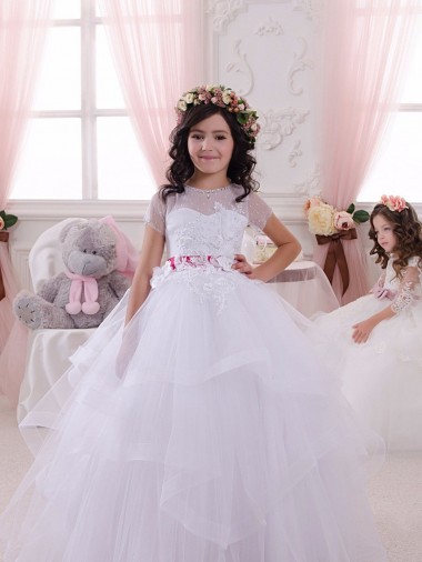 Long Ivory Short Sleeves Ball Gown Little Flower Girl Dress Birmingham