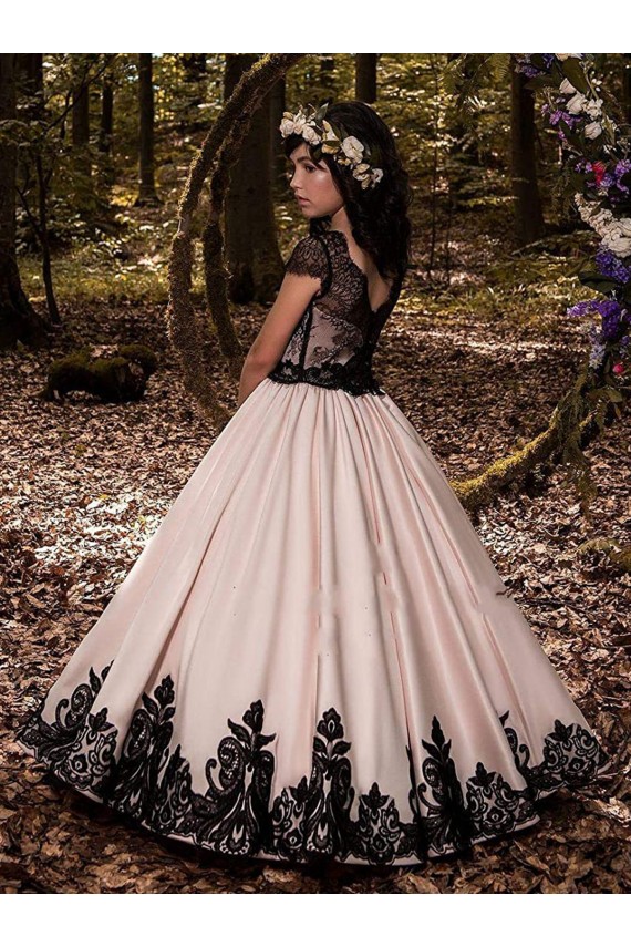 Long Ivory Sleeveless Ball Gown Satin & Lace Flower Girl Dress for Wedding Birmingham