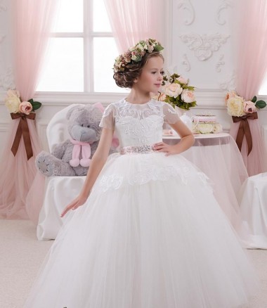 Long Ivory Sleeveless Ball Gown Tulle & Lace Flower Girl Dress Birmingham