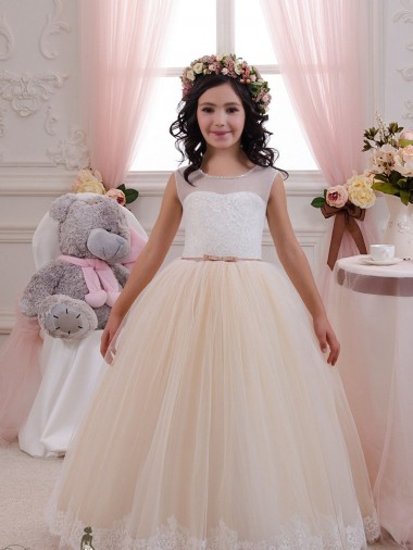 Long Ivory & Champagne Sleeveless Ball Gown Flower Girl Dress Birmingham