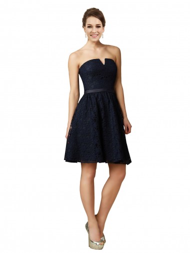 Knee Length Dark Navy Sleeveless A-Line Bridesmaid Dress Birmingham