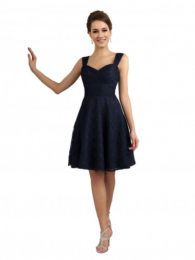 Knee Length Dark Navy Sleeveless A-Line Bridesmaid Dresses Birmingham