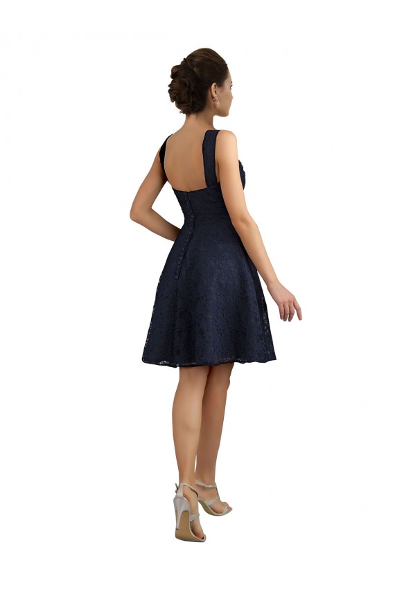 Knee Length Dark Navy Sleeveless A-Line Bridesmaid Dresses Birmingham