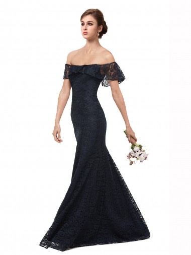 Long Dark Navy Flutter Sleeves Mermaid Prom Dress / Bridesmaid Dress Birmingham