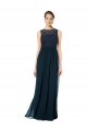 Long Dark Navy Sleeveless A-Line Keyhole Back Chiffon & Lace Bridesmaid Dress Birmingham