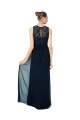 Long Dark Navy Sleeveless A-Line Keyhole Back Chiffon & Lace Bridesmaid Dress Birmingham