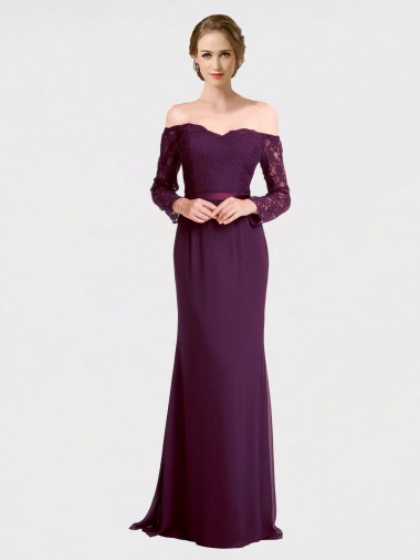 Long Grape Long Sleeves Mermaid Low Back Bridesmaid Dress Birmingham
