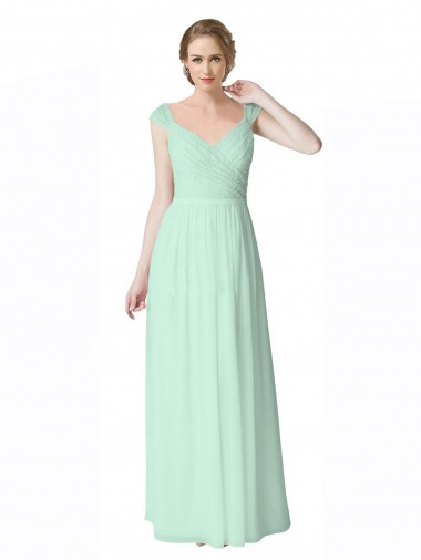 Long Mint Green Cap Sleeves A-Line V-Back Bridesmaid Dress Birmingham