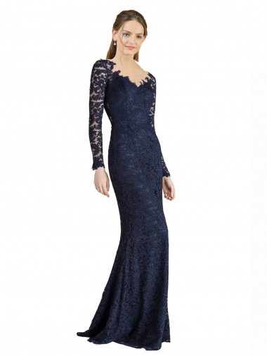 Long Dark Navy Long Sleeves Mermaid Keyhole Back Prom Dress / Bridesmaid Dress Birmingham
