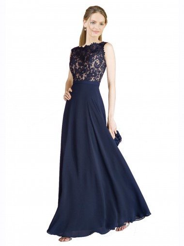 Long Dark Navy Sleeveless A-Line V-Back Prom Dress / Bridesmaid Dress Birmingham