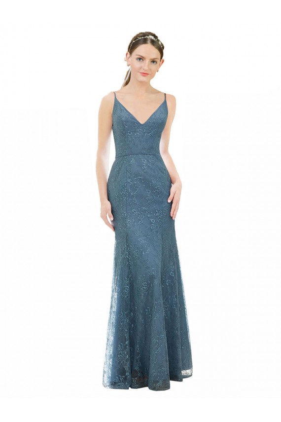 Long Sleeveless Sheath Open Back Lace Bridesmaid Dress Birmingham
