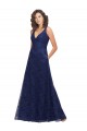 Long Dark Navy Sleeveless A-Line Low Back Lace Bridesmaid Dress Birmingham