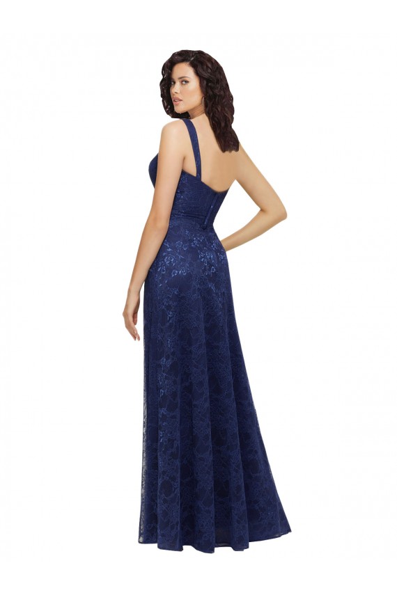 Long Dark Navy Sleeveless A-Line Low Back Lace Bridesmaid Dress Birmingham
