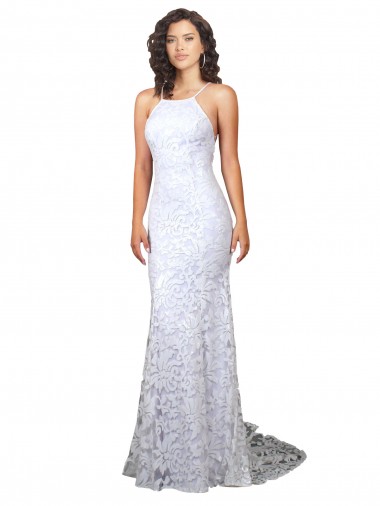 Sweep Train White Sleeveless Sheath Open Back Lace Wedding Dress Birmingham