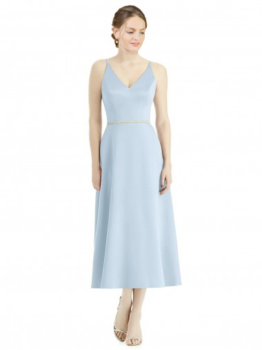 Tea Length Light Sky Blue Sleeveless A-Line Bridesmaid Dress Birmingham