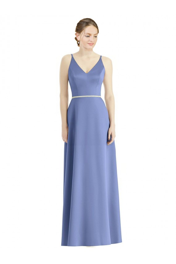 Long Periwinkle Sleeveless A-Line Satin Bridesmaid Dress Birmingham
