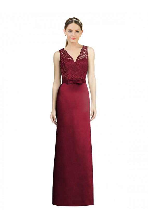 Long Burgundy Sleeveless A-Line Satin & Lace Bridesmaid Dress Birmingham