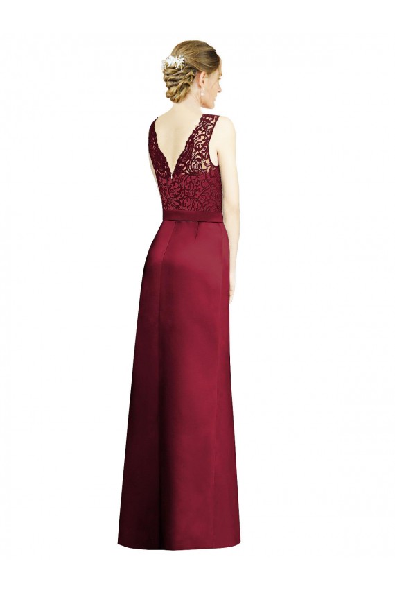 Long Burgundy Sleeveless A-Line Satin & Lace Bridesmaid Dress Birmingham