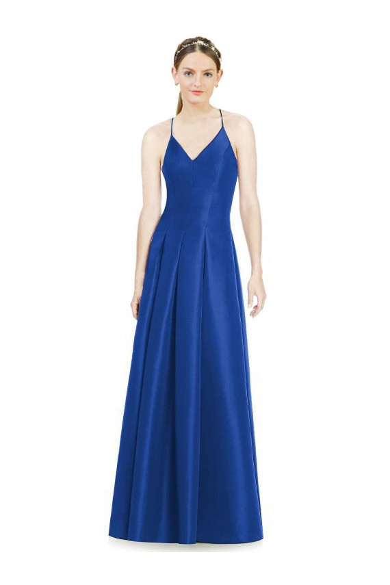 Long Royal Blue Sleeveless A-Line Open Back Bridesmaid Dress Birmingham