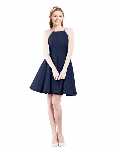 Knee Length Dark Navy Sleeveless A-Line Open Back Bridesmaid Gown Birmingham