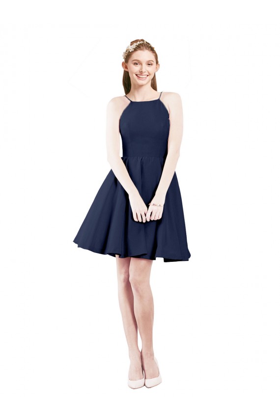 Knee Length Dark Navy Sleeveless A-Line Open Back Bridesmaid Gown Birmingham