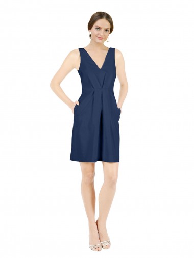 Knee Length Dark Navy Sleeveless A-Line Open Back Evening Gown / Bridesmaid Dress Birmingham