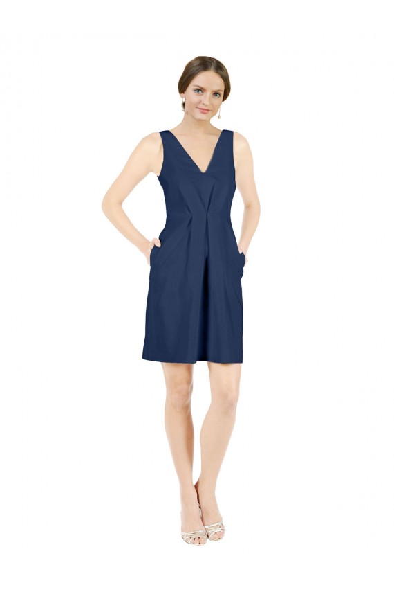 Knee Length Dark Navy Sleeveless A-Line Open Back Evening Gown / Bridesmaid Dress Birmingham