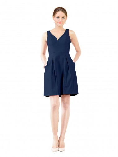 Knee Length Dark Navy Sleeveless A-Line Bridesmaid Gown Birmingham