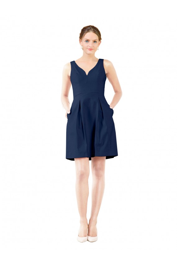 Knee Length Dark Navy Sleeveless A-Line Bridesmaid Gown Birmingham