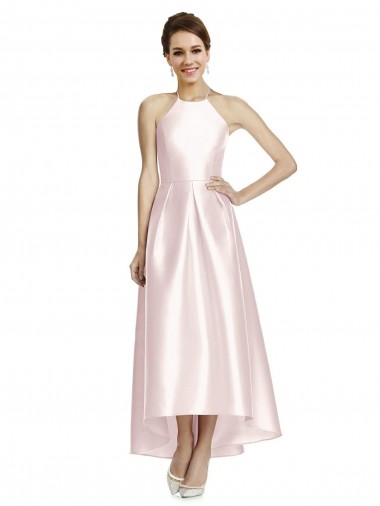Long Pink Sleeveless A-Line Open Back High Low Bridesmaid Dress Birmingham
