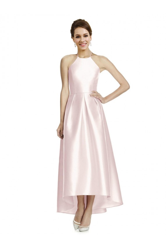 Long Pink Sleeveless A-Line Open Back High Low Bridesmaid Dress Birmingham