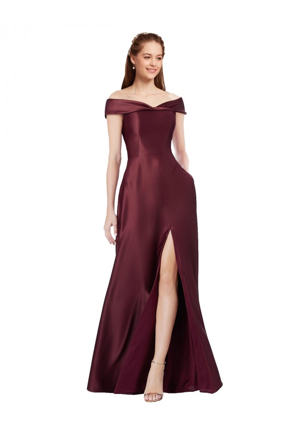 Long Burgundy Gold Cap Sleeves A-Line Black Tie Evening Gown / Prom Dress / Bridesmaid Dress Birmingham