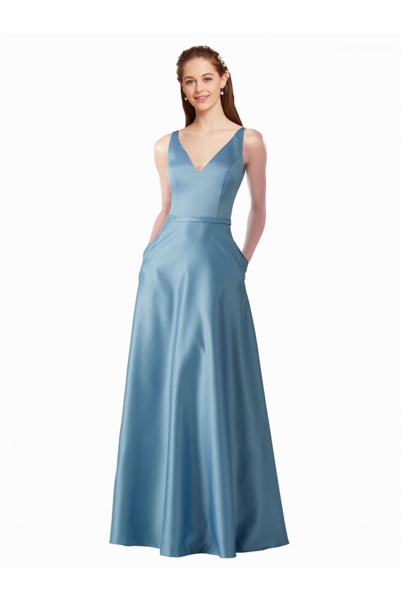 Long Sleeveless A-Line Satin Black Tie Prom Dress / Bridesmaid Dress Birmingham